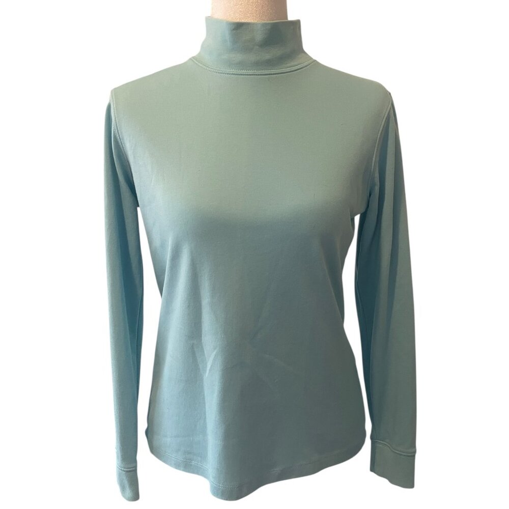 Long Sleeve Cotton‎ Top Baby Blue Turtleneck Tee by LL Bean XS Petite
